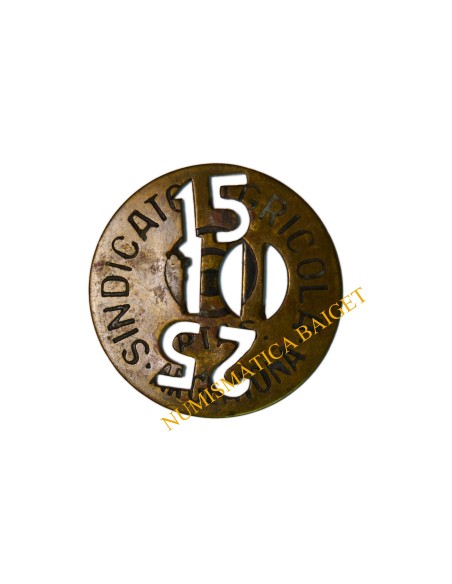 SINDICATO AGRICOLA - ARGENTONA (Barcelona). 5 Pesetas, con 3 taladros (10-15-25)