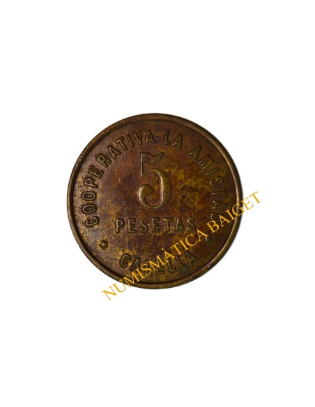 COOPERATIVA LA AMISTAD, CALELLA  (Barcelona). 5 Pesetas
