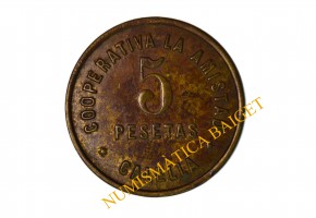 COOPERATIVA LA AMISTAD, CALELLA  (Barcelona). 5 Pesetas