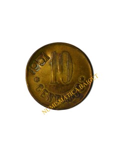 SOCIEDAD COOPERATIVA DE CONSUMO LA CANETENSE, Canet de Mar  (Barcelona). 10 Céntimos. Contramarca 1951 2