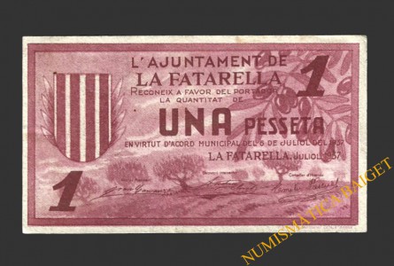 FATARELLA, LA (Tarragona), 1 pesseta,  6 de juliol del 1937 