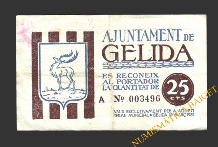 GELIDA (Tarragona), 25 centims, 12 de març del 1937