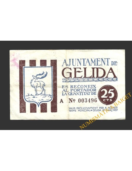 GELIDA (Tarragona), 25 centims, 12 de març del 1937