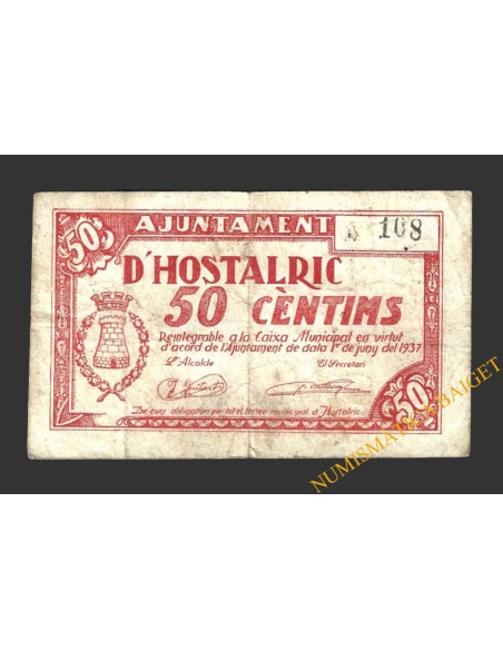 HOSTALRIC (Girona), 50 centims, 1 de juny del 1937  