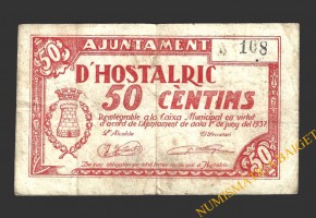 HOSTALRIC (Girona), 50 centims, 1 de juny del 1937  