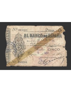 II REPÚBLICA GIJÓN, 5 PESETAS 1936