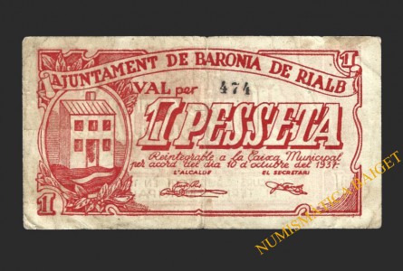 BARONIA DE RIALB, 1 PESSETA 1937