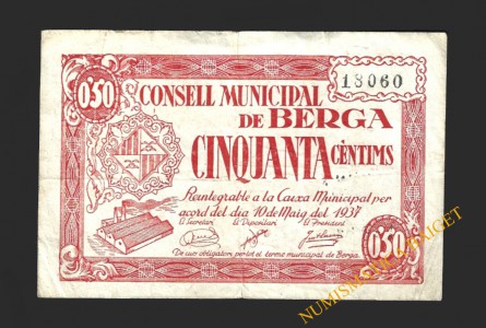 BERGA (Barcelona), 50 centims, 10  mayo 1937