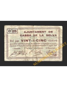 CASSA DE LA SELVA, (Girona), 25 centims, 17 d'agost del 1937