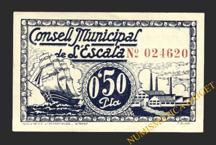 ESCALA'L (Girona), 0'50 pessetes, 1937 