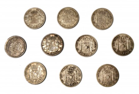 10 Monedas de 50 céntimos de plata diferentes