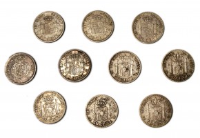 10 Monedas de 50 céntimos de plata diferentes