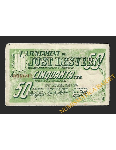 JUST DESVERN (Barcelona), 50 cèntims maig del 1937
