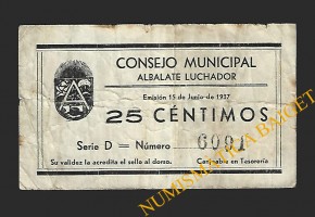 ALBALATE LUCHADOR (Teruel) 25 céntimos 15 de junio de 1937