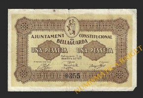 BELLAGUARDA (Lleida), 1 pesseta  3 de desembre de 1937.