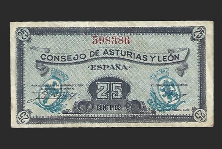 II REPÚBLICA ASTURIAS Y LEÓN 25 CENTIMOS 1936