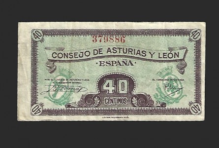 II REPÚBLICA ASTURIAS Y LEÓN 40 CENTIMOS 1936