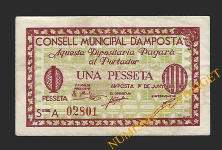 AMPOSTA (Tarragona), 1 Pesseta 01-06-1937