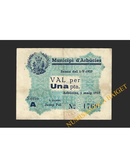 ARBUCIES (Girona), 1 Pesseta 01-05-1937