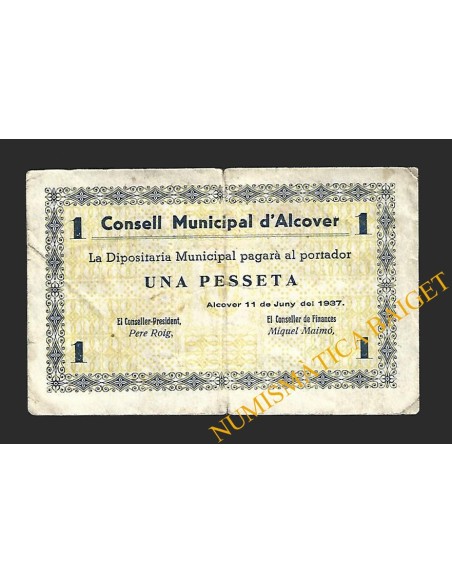 ALCOVER (Tarragona), 1 Pesseta 11-06-1937