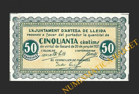 ARTESA DE LLEIDA (Lleida), 50 centims 20-06-1937