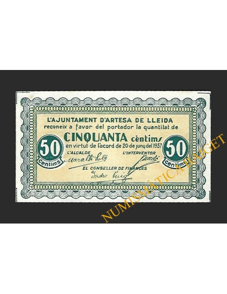 ARTESA DE LLEIDA (Lleida), 50 centims 20-06-1937