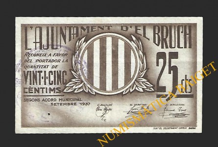 BRUCH, EL (Barcelona), 25 centims, setembre 1937