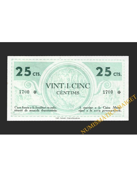 COLLBATO (Barcelona), 25 centims, maig del 1937