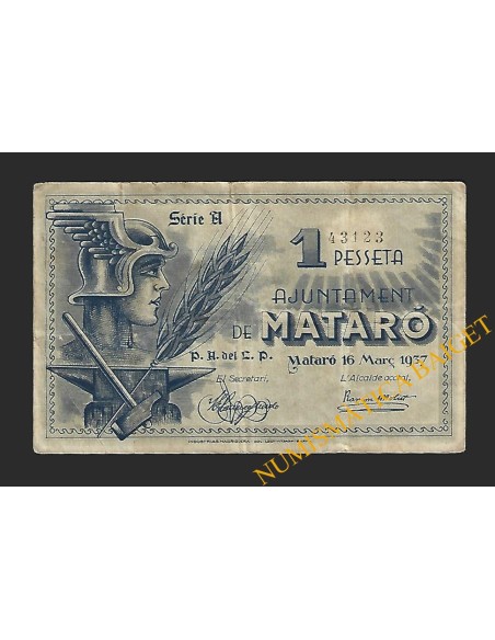 MATARO (Barcelona), 1 pesseta, 16 de març del 1937 (2ª emissió)