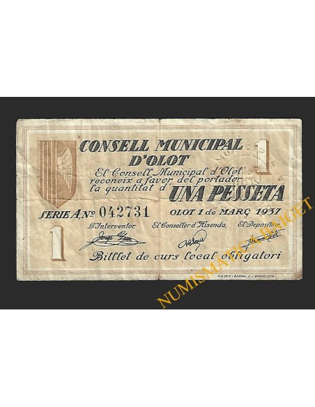 OLOT (Barcelona), 1 pesseta,1 de març del 1937 