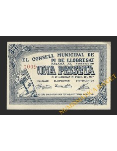 PI DE LLOBREGAT (Barcelona), 1 pesseta  19 d'abril del 1937