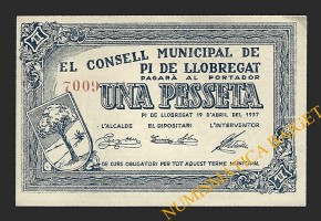 PI DE LLOBREGAT (Barcelona), 1 pesseta  19 d'abril del 1937