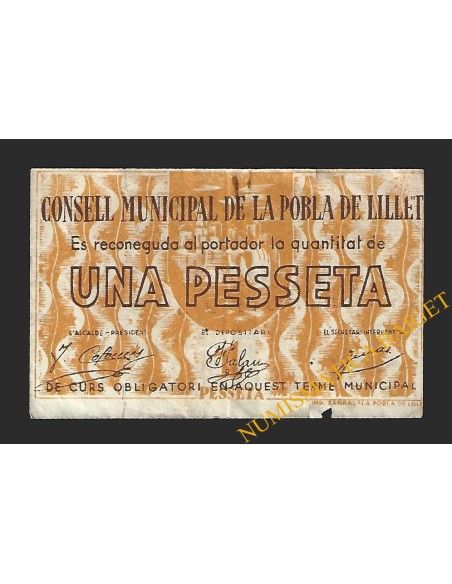 POBLA DE LILLET, LA  (Barcelona). 1 pesseta. 1937