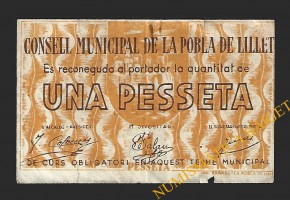POBLA DE LILLET, LA  (Barcelona). 1 pesseta. 1937