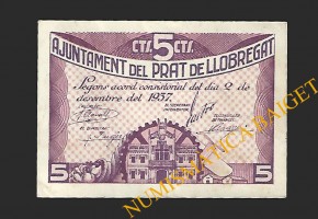 PRAT DE LLOBREGAT, EL (Barcelona). 5 centims 2 de desembre del 1937 
