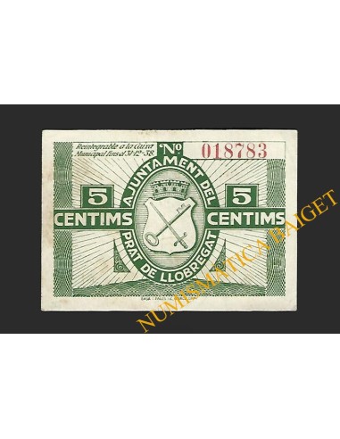 PRAT DE LLOBREGAT, EL (Barcelona). 5 centims 2 de desembre del 1937 