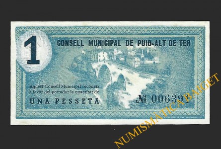 PUIG-ALT DE TER (Girona) 1 pesseta 4 de juliol del 1937 