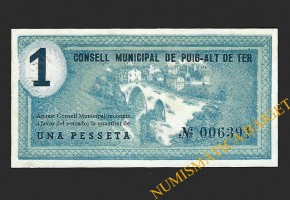 PUIG-ALT DE TER (Girona) 1 pesseta 4 de juliol del 1937 
