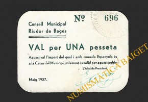RIUDOR DE BAGES (Barcelona) 1 pesseta maig del 1937 