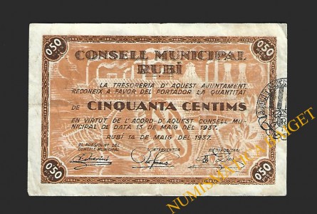 RUBÍ (Barcelona) 50 cèntims  14 de maig del 1937