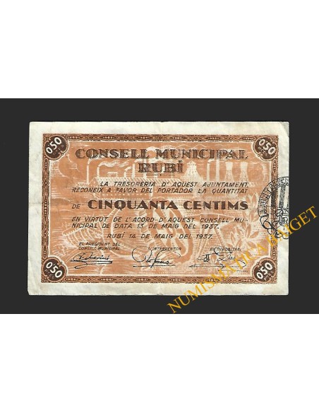 RUBÍ (Barcelona) 50 cèntims  14 de maig del 1937
