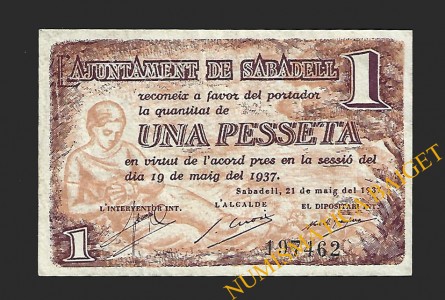 SABADELL (Barcelona) 1 pesseta  21 de maig del 1937