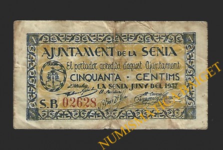 SÉNIA, LA (Tarragona) 50 cèntims juny del 1937