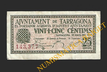 TARRAGONA 25 cèntims 18 de maig del 1937 