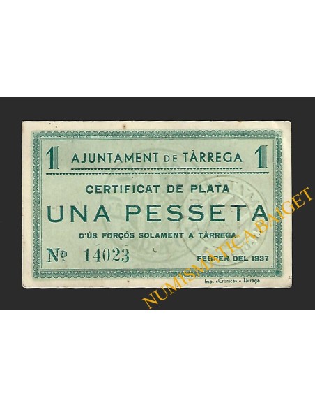 TÀRREGA (Lleida) 1 pesseta febrer del 1937 