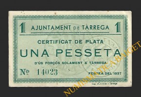 TÀRREGA (Lleida) 1 pesseta febrer del 1937 