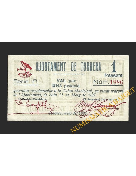 TORDERA (Barcelona) 1 pesseta 11 de maig del 1937  Serie A