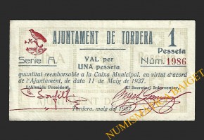 TORDERA (Barcelona) 1 pesseta 11 de maig del 1937  Serie A