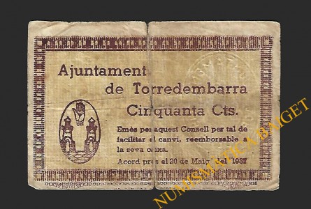 TORREDEMBARRA (Tarragona) 50 cèntims 20 de maig  del 1937 