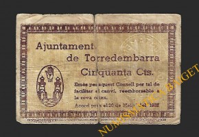 TORREDEMBARRA (Tarragona) 50 cèntims 20 de maig  del 1937 